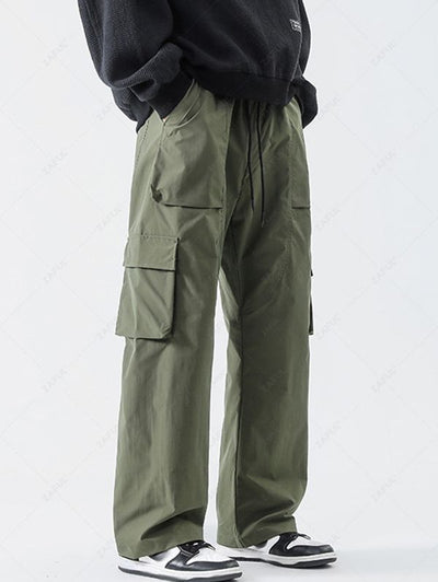 Drawstring Solid Color Casual Streetwear Cargo Pants