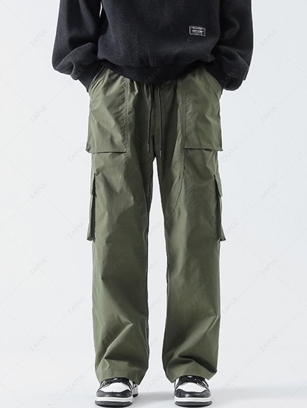 Drawstring Solid Color Casual Streetwear Cargo Pants