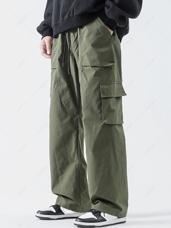 Drawstring Solid Color Casual Streetwear Cargo Pants