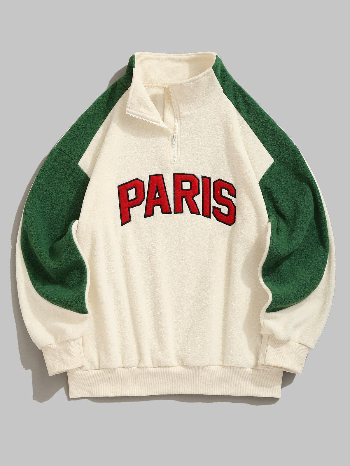 Men's Colorblock PARIS Letter Embroidered Fleece Sweatshirt