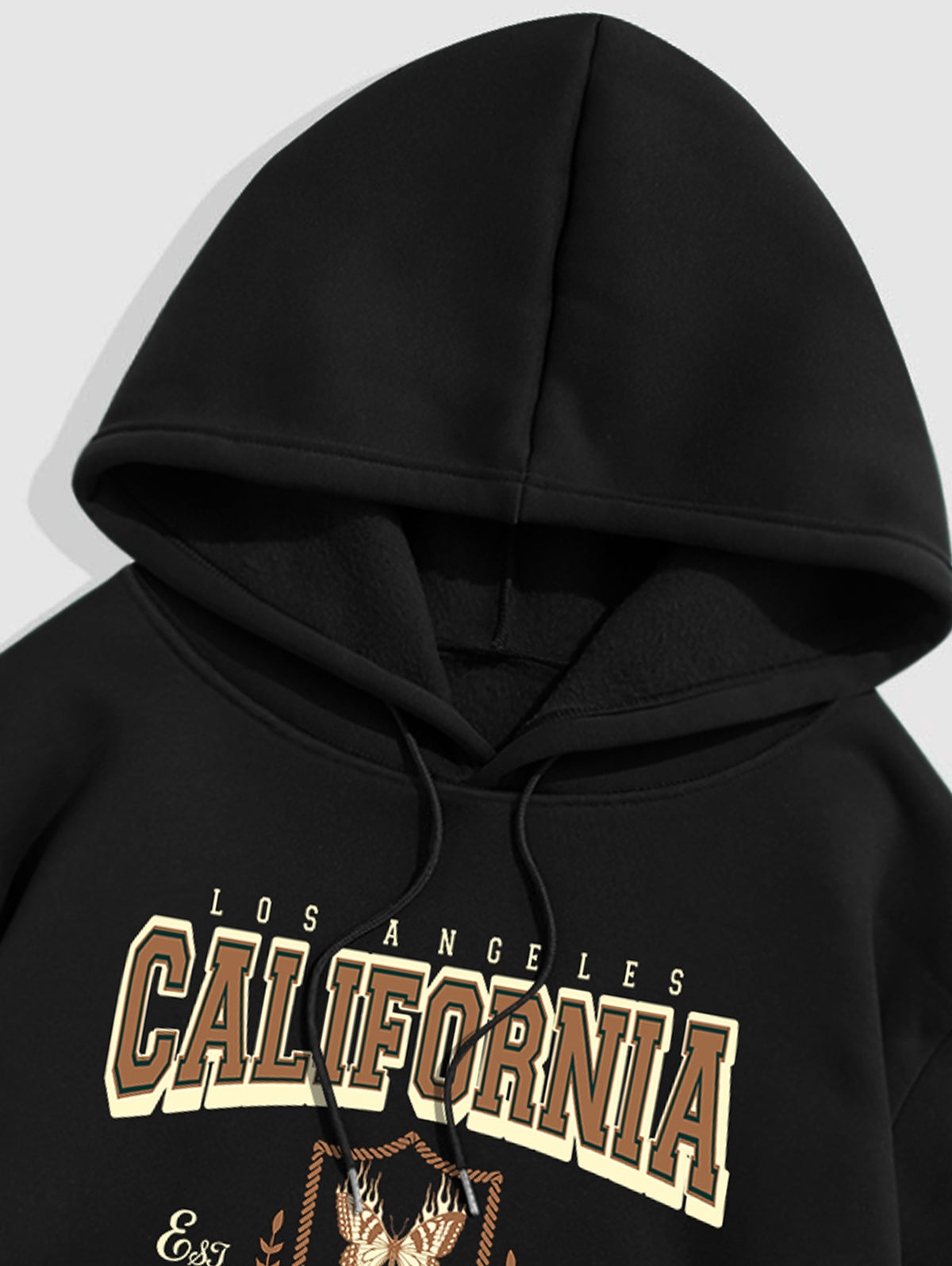 Men's Casual Letter CALIFORNIA Butterfly Graphic Printed Front Pocket Thermal Fleece Lined Drawstring Hoodie