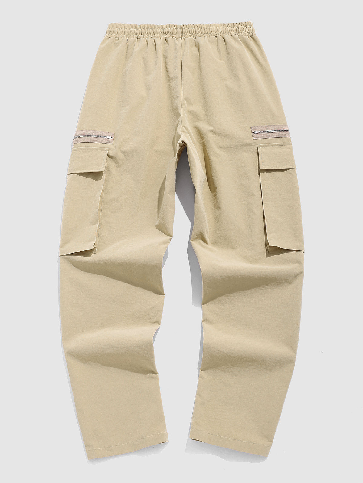 Men's Side Zip and Large Pockets Design Solid Color Straight Leg Drawstring Cargo Pants Kosyway