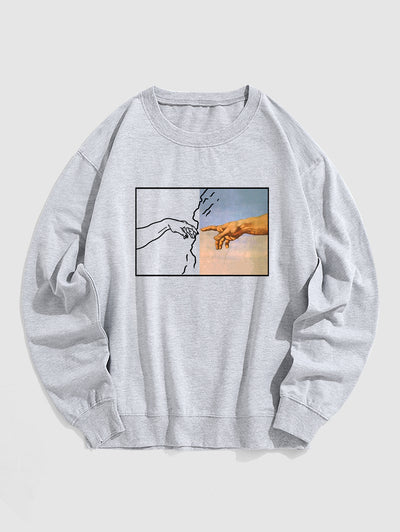 Men's Casual Hand In Hand Graphic Crew Neck Pullover Sweatshirt Kosyway