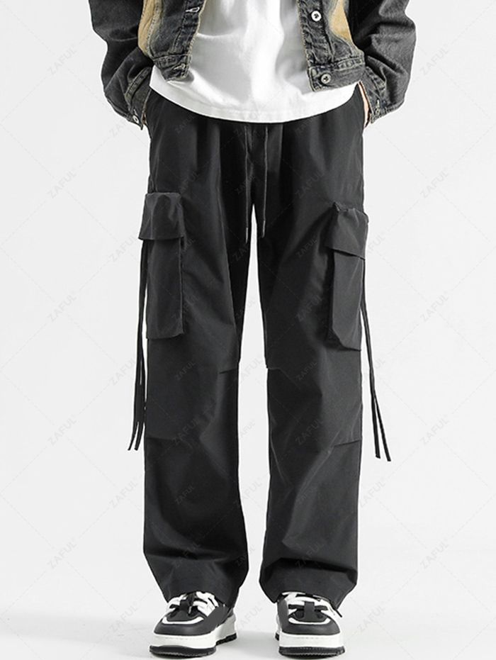 Men's Casual Streetwear Striaght Leg Solid Color Drawstring Cargo Pants