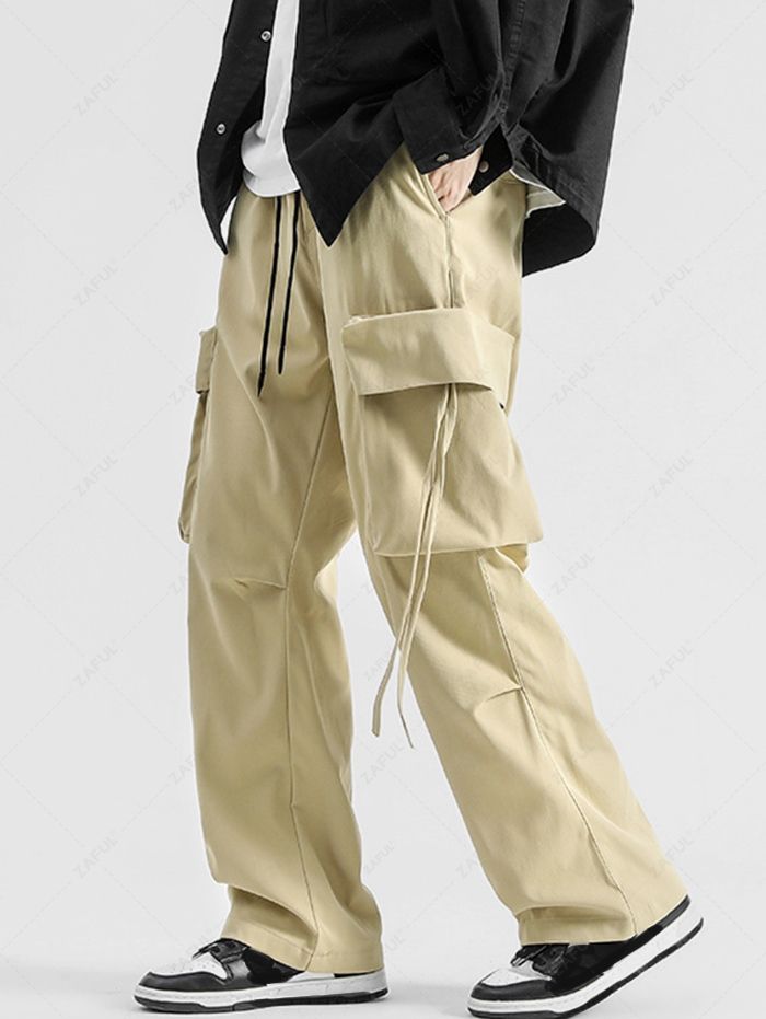 Men's Casual Streetwear Striaght Leg Solid Color Drawstring Cargo Pants