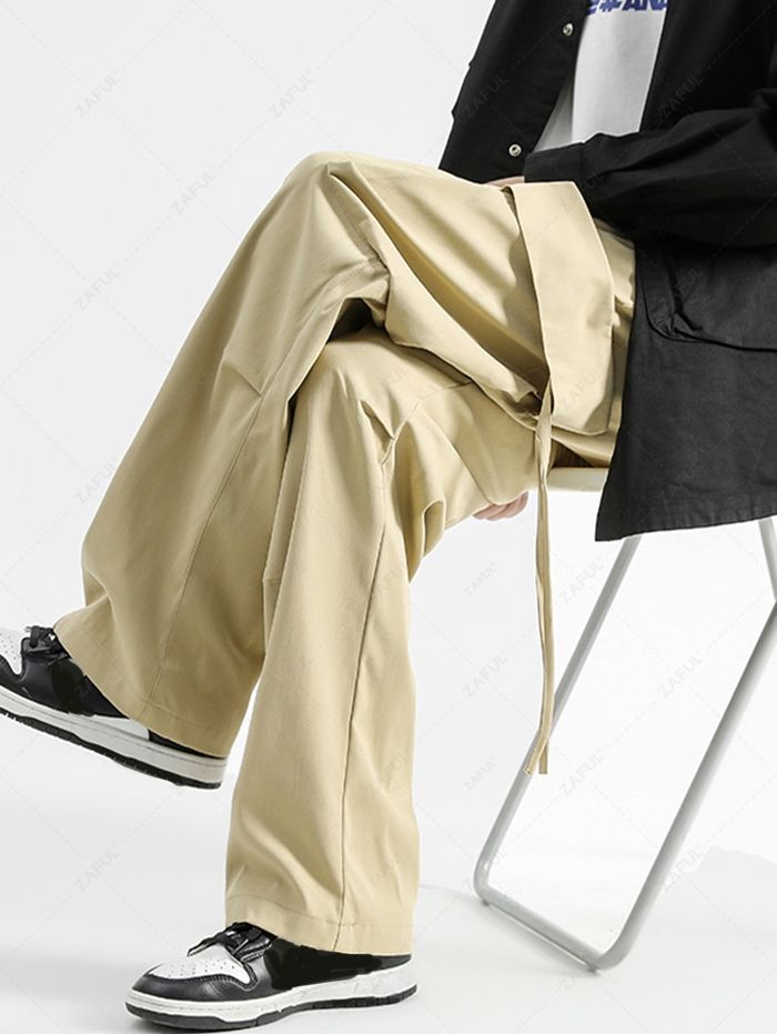 Men's Casual Streetwear Striaght Leg Solid Color Drawstring Cargo Pants