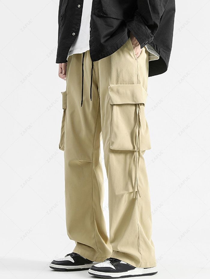 Men's Casual Streetwear Striaght Leg Solid Color Drawstring Cargo Pants