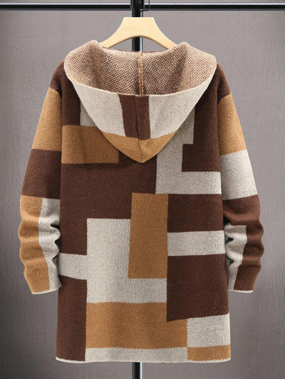 Men's Casual Colorblock Open Front Knitted Long Cardigan