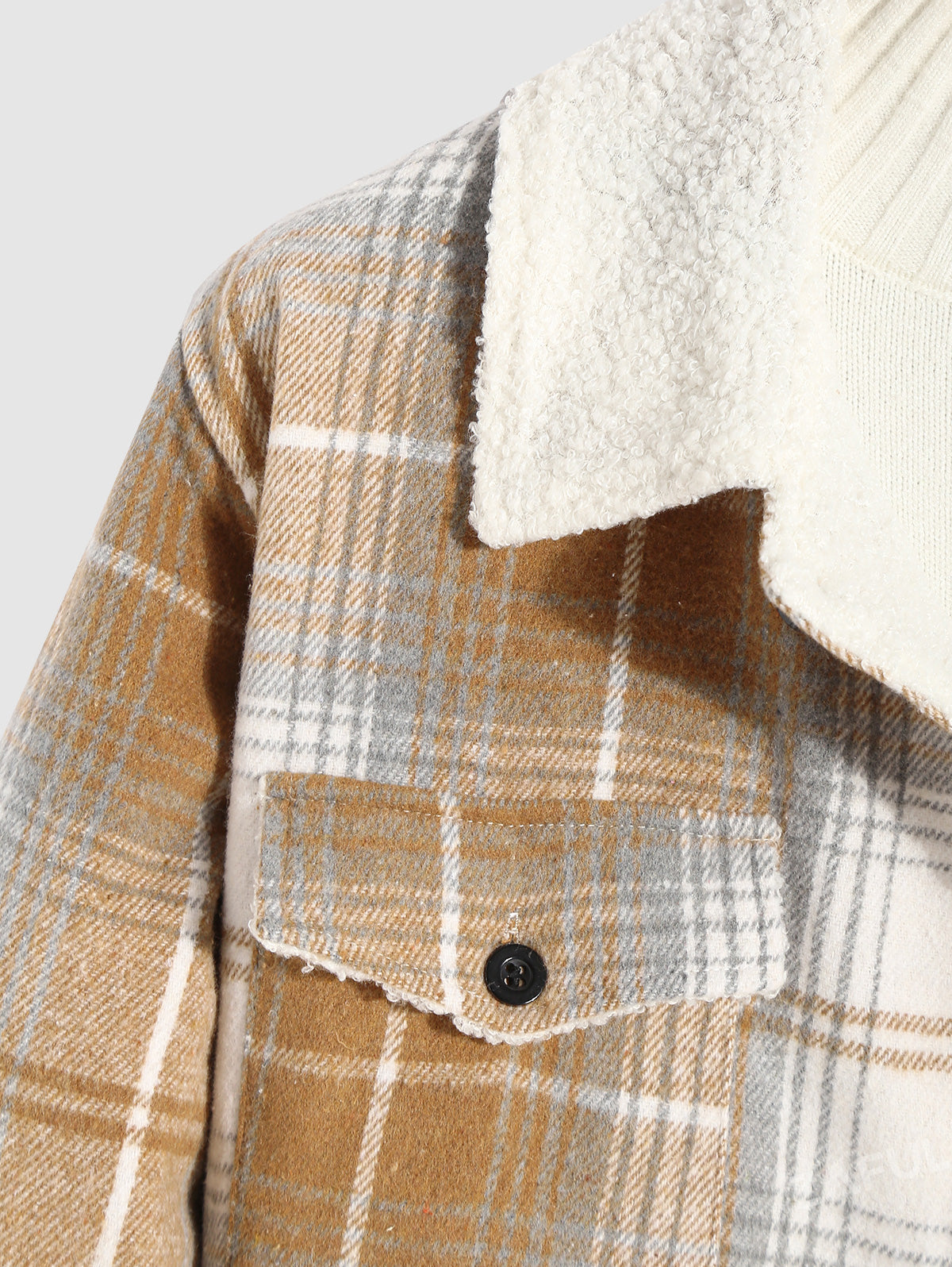 Men's Plaid Thermal Fleece Lined Wool Blend Single Breasted Flap Pockets Jacket