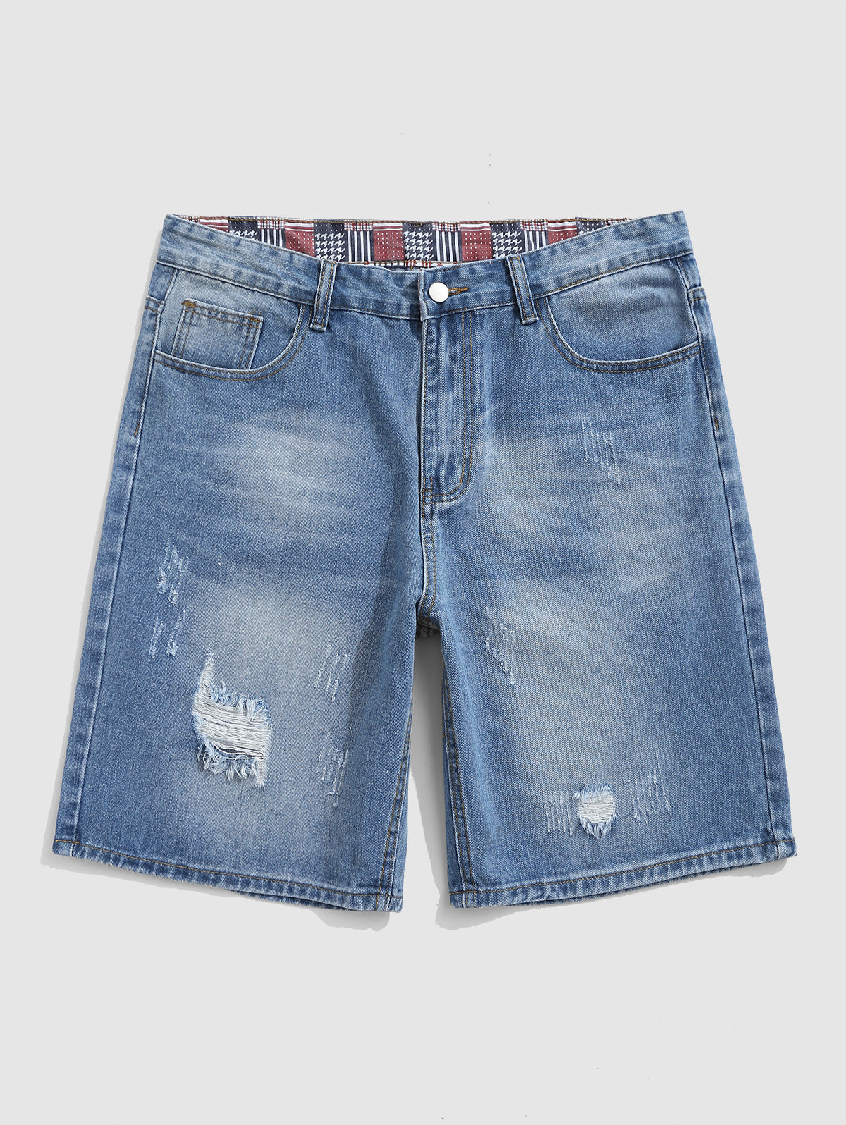 Men's Ripped Distressed Medium Wash Denim Jean Shorts Kosyway