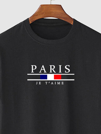 Men's PARIS Letter Pattern Printed Short Sleeves T-shirt Kosyway