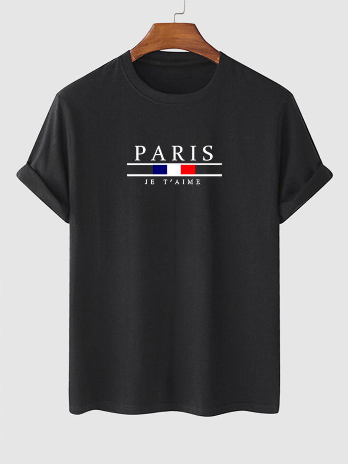 Men's PARIS Letter Pattern Printed Short Sleeves T-shirt