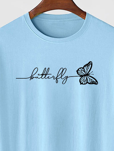 Men's Letter Butterfly Graphic Printed Short Sleeves T-shirt