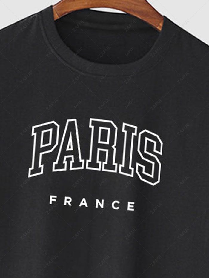 Men's PARIS FRANCE Letter Graphic Printed Short Sleeves T-shirt Kosyway