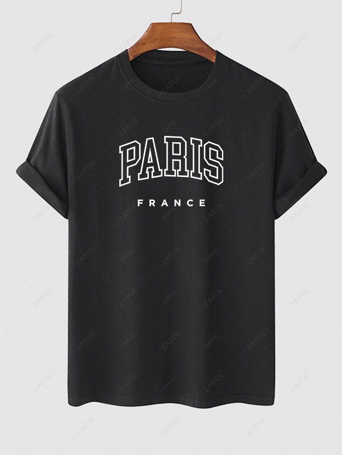 Men's PARIS FRANCE Letter Graphic Printed Short Sleeves T-shirt Kosyway