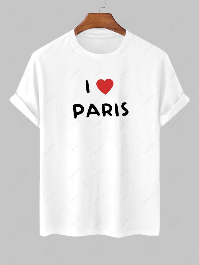 Men's PARIS Letter Heart Printed Short Sleeves T-shirt Kosyway