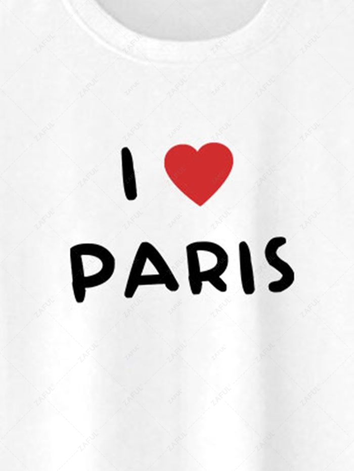 Men's PARIS Letter Heart Printed Short Sleeves T-shirt