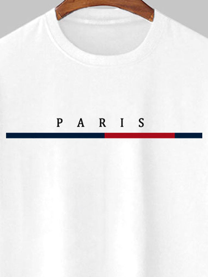 Men's PARIS Letter Printed Short Sleeves T-shirt Kosyway