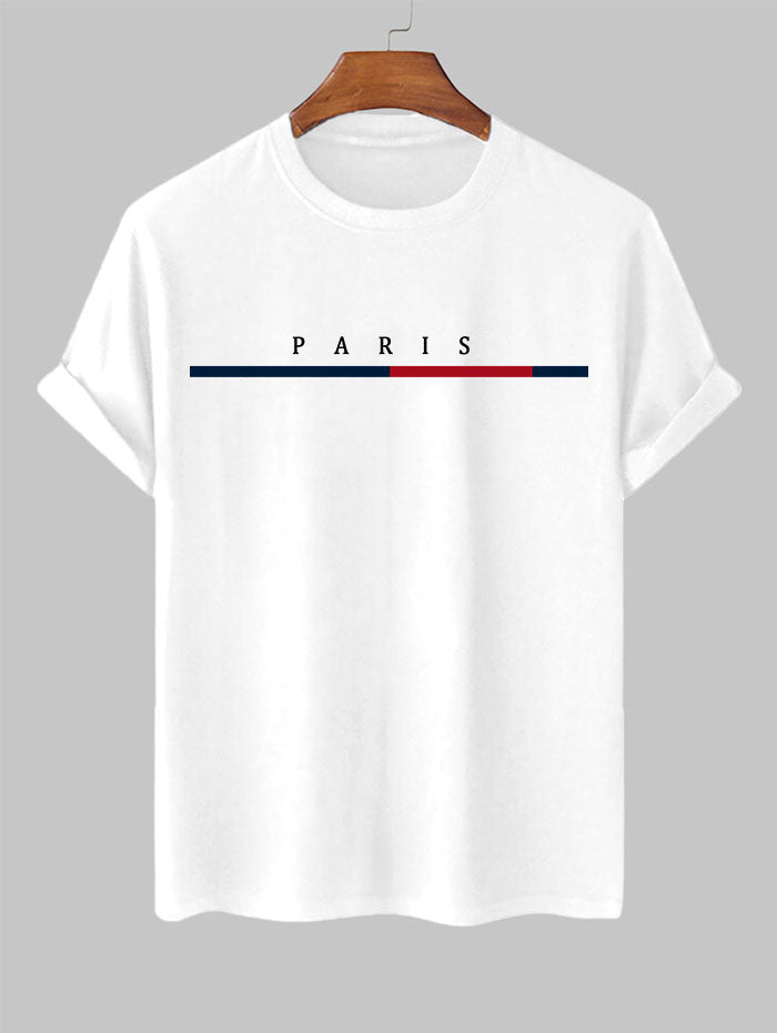 Men's PARIS Letter Printed Short Sleeves T-shirt Kosyway