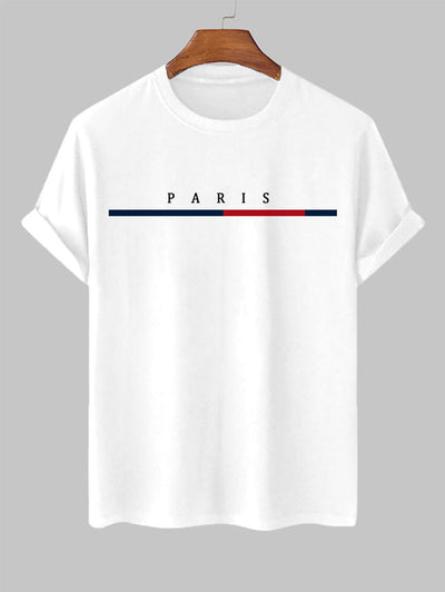 Men's PARIS Letter Printed Short Sleeves T-shirt