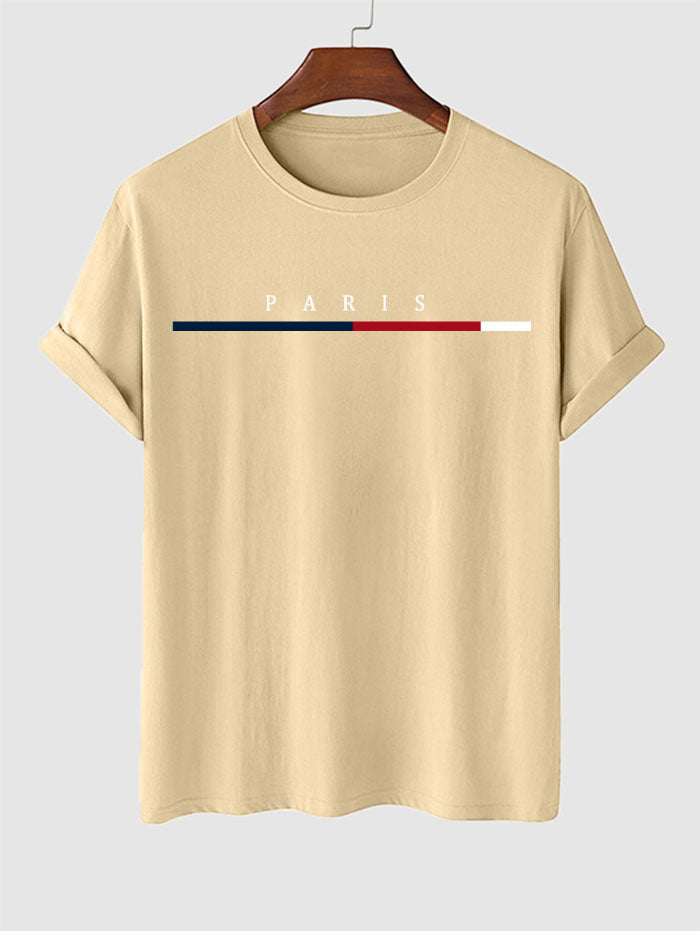 Men's PARIS Letter Printed Short Sleeves T-shirt