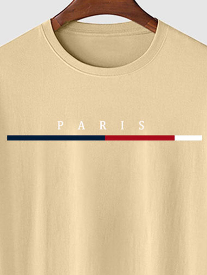 Men's PARIS Letter Printed Short Sleeves T-shirt