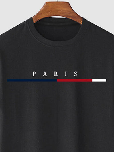 Men's PARIS Letter Printed Short Sleeves T-shirt Kosyway