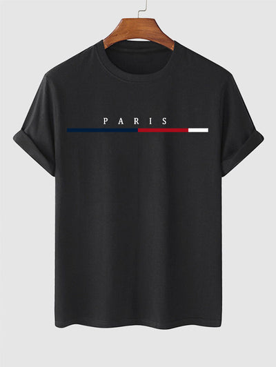 Men's PARIS Letter Printed Short Sleeves T-shirt Kosyway