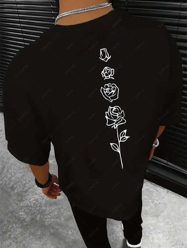 Men's Floral Rose Printed Short Sleeves T-shirt Kosyway