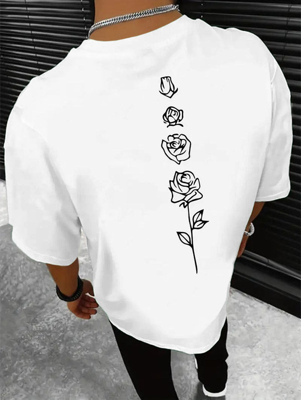 Men's Floral Rose Printed Short Sleeves T-shirt Kosyway