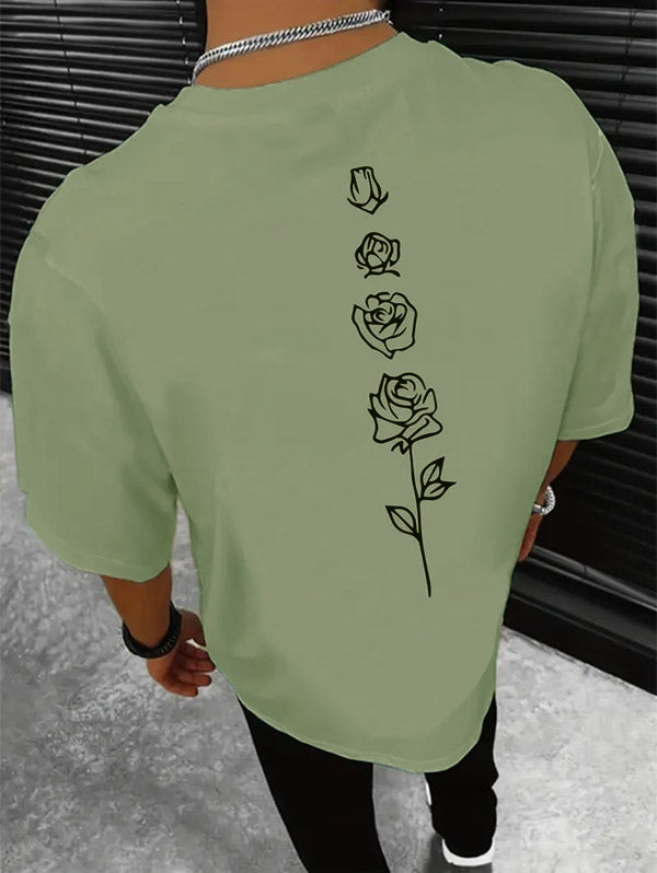 Men's Floral Rose Printed Short Sleeves T-shirt