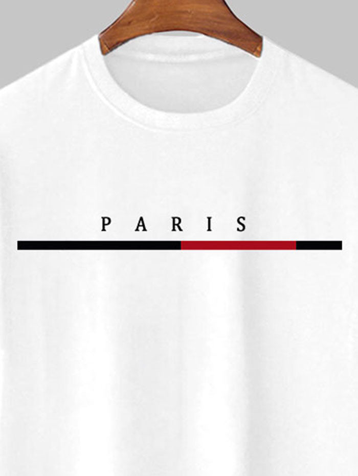 Men's PARIS Letter Printed Short Sleeves T-shirt