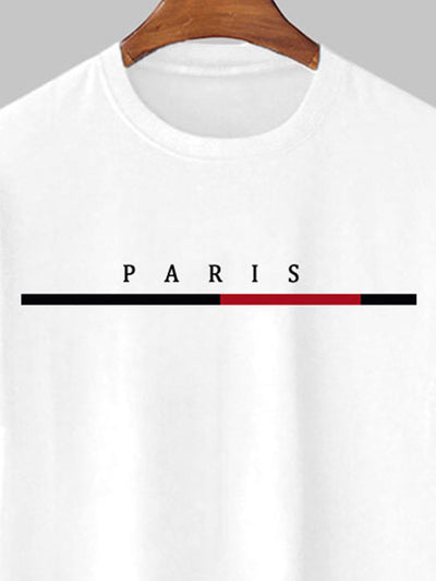 Men's PARIS Letter Printed Short Sleeves T-shirt Kosyway