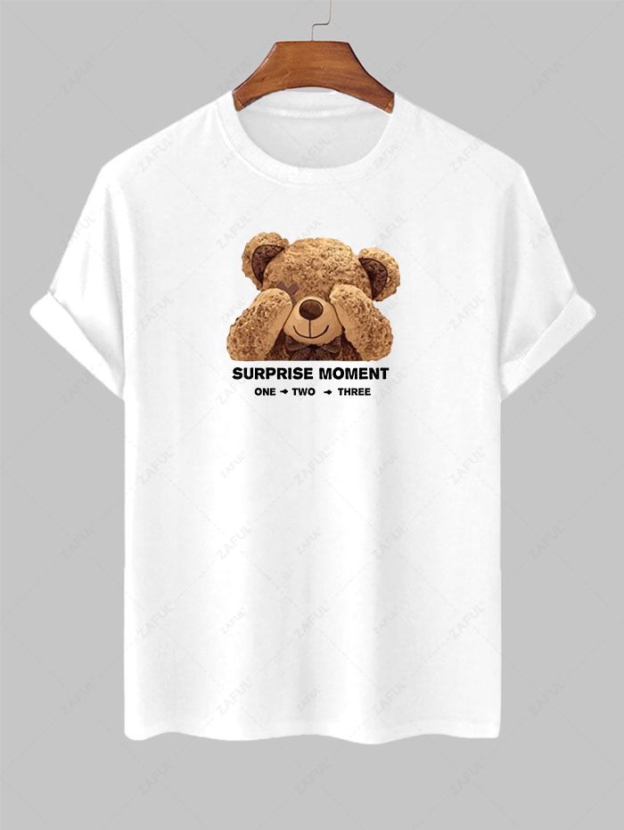 Men's Letter Bear Graphic Printed Short Sleeves T-shirt Kosyway