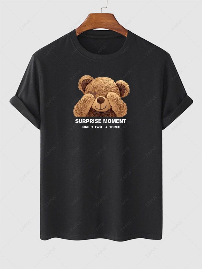 Men's Letter Bear Graphic Printed Short Sleeves T-shirt