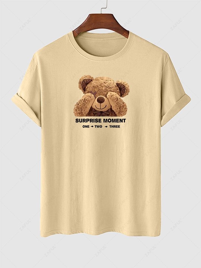 Men's Letter Bear Graphic Printed Short Sleeves T-shirt