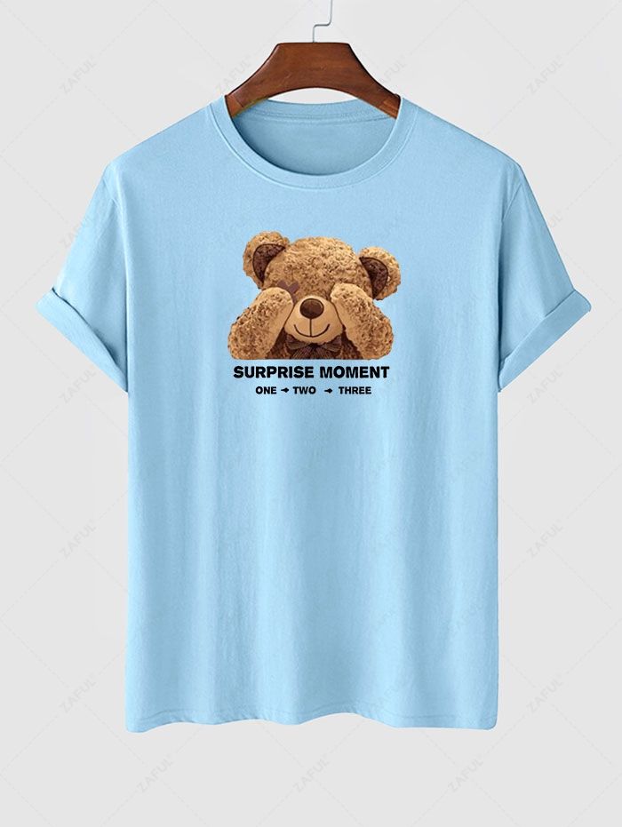 Men's Letter Bear Graphic Printed Short Sleeves T-shirt