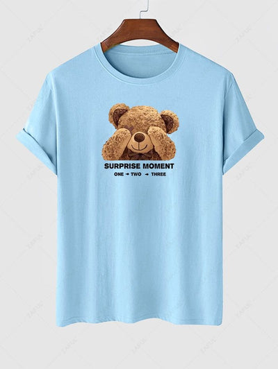 Men's Letter Bear Graphic Printed Short Sleeves T-shirt Kosyway