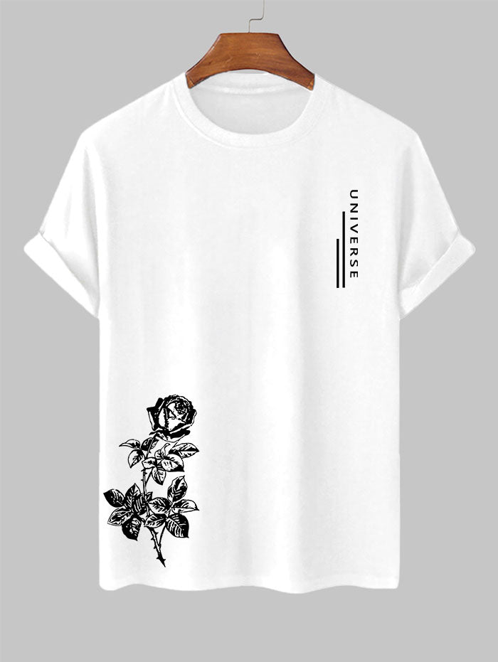 Men's Letter Floral Rose Graphic Printed Short Sleeves T-shirt