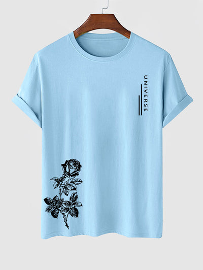 Men's Letter Floral Rose Graphic Printed Short Sleeves T-shirt Kosyway