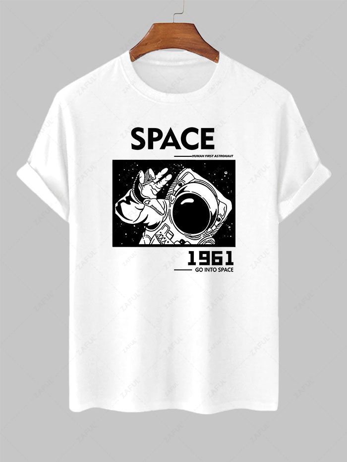 Men's Letter Astronaut Graphic Printed Short Sleeves T-shirt Kosyway