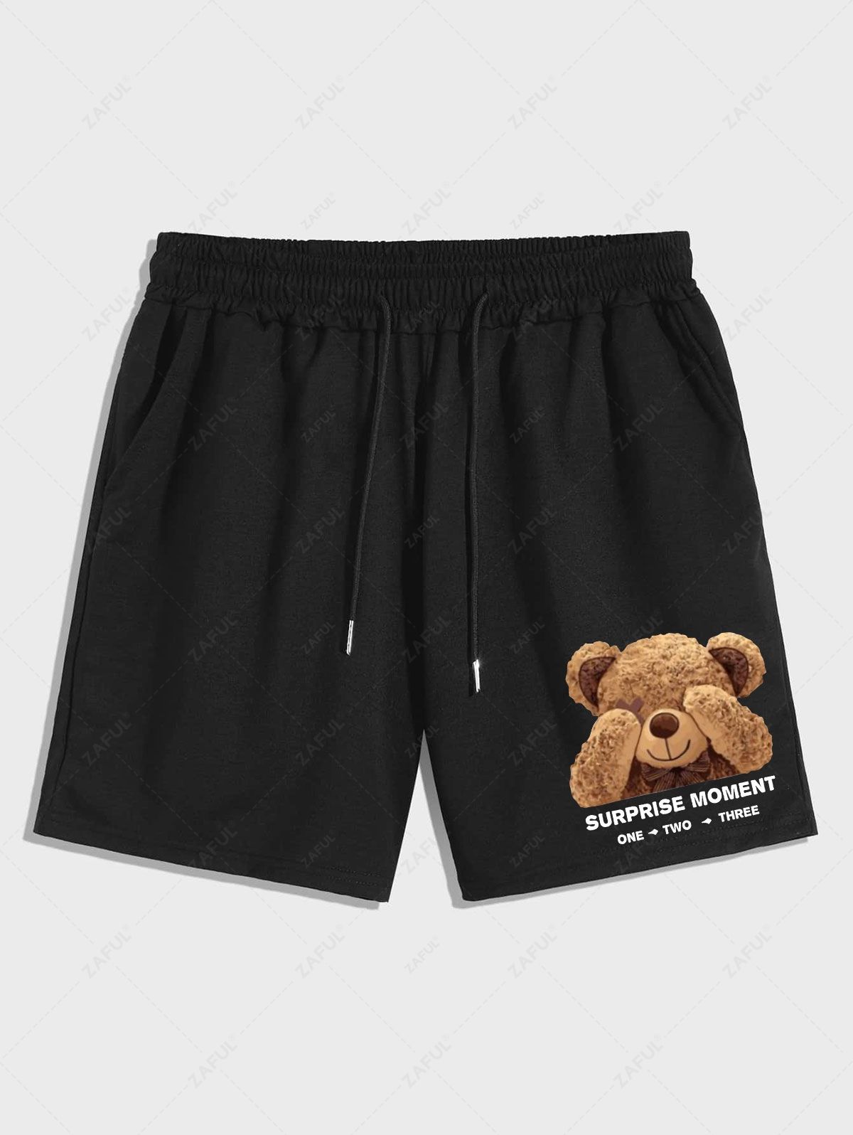 Men's Letter Bear Graphic Pattern Drawstring Casual Shorts Kosyway