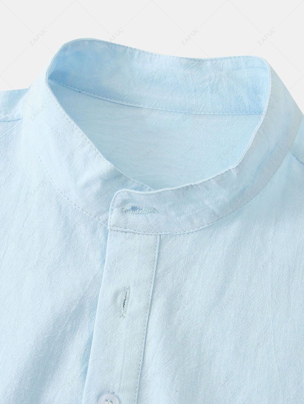 Men's Solid Color Half Buttoned Stand Collar Popover Short Sleeves Shirt Kosyway