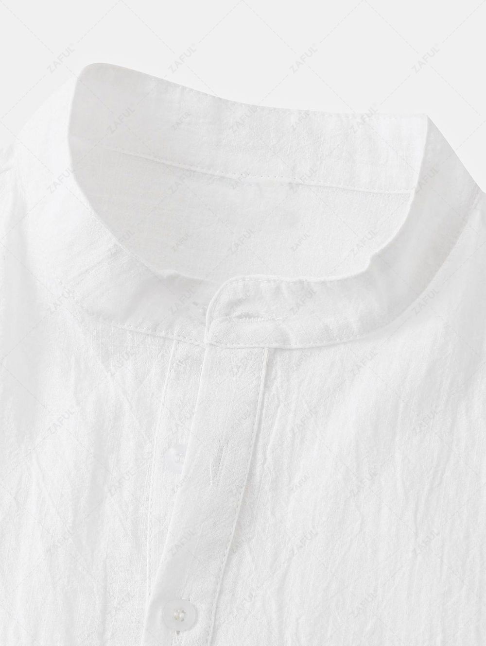 Men's Solid Color Half Buttoned Stand Collar Popover Short Sleeves Shirt