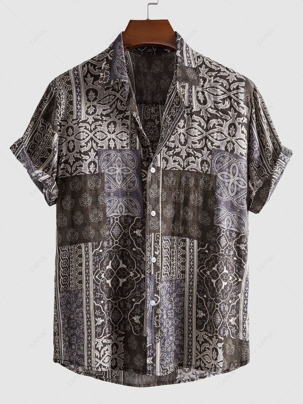 Men's Ethnic Printed Vacation Button Up Short Sleeves Shirt