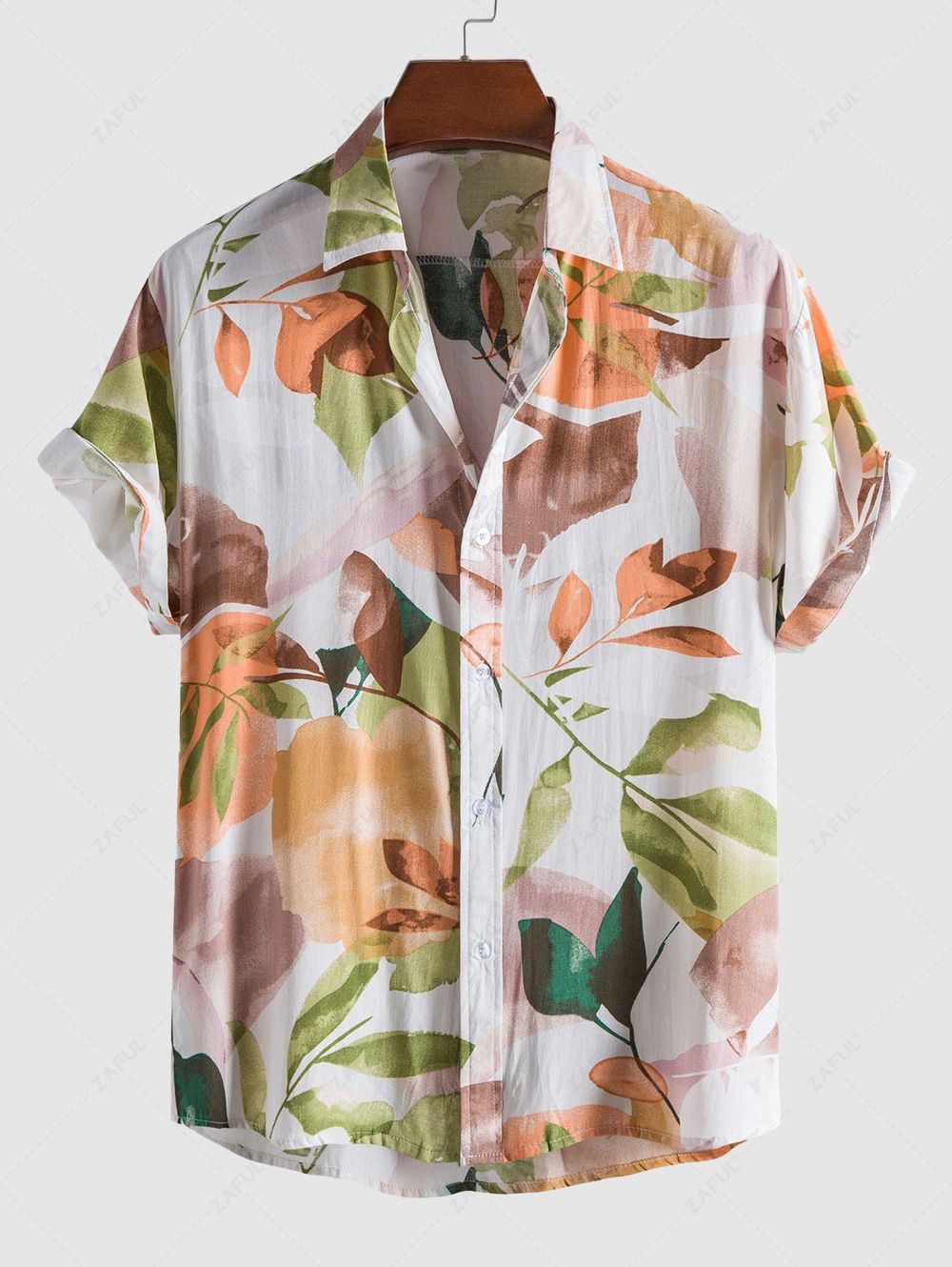 Men's Plant Leaves Printed Vacation Button Up Short Sleeves Shirt Kosyway