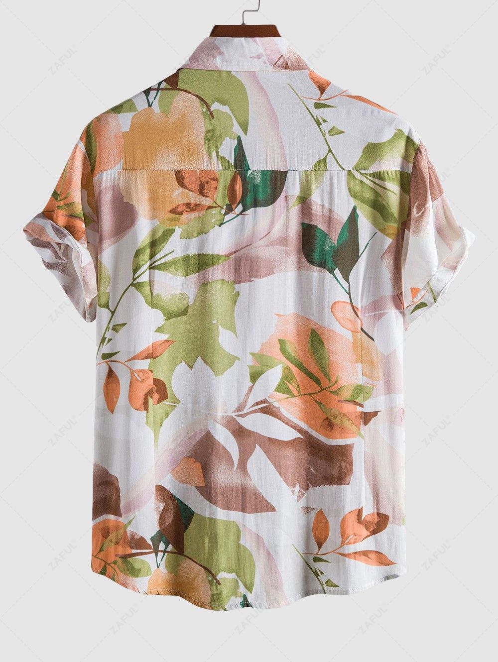 Men's Plant Leaves Printed Vacation Button Up Short Sleeves Shirt