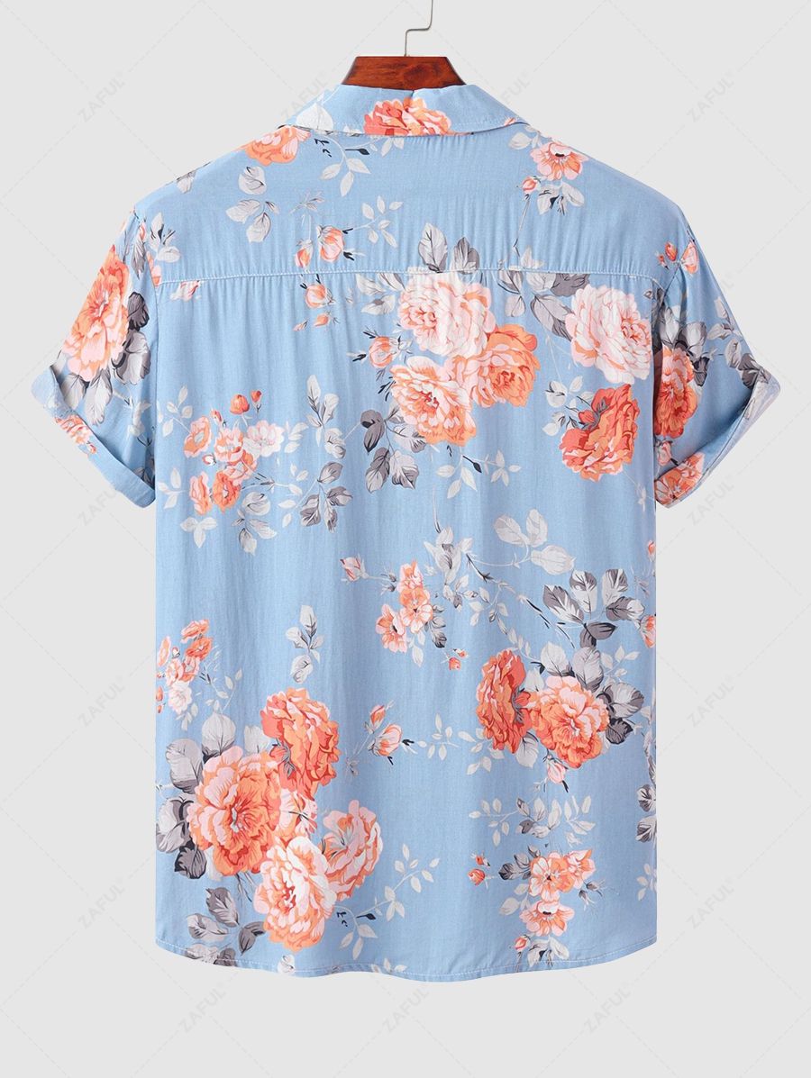 Men's Floral Leaves Print Button Up Short Sleeves Hawaii Vacation Shirt