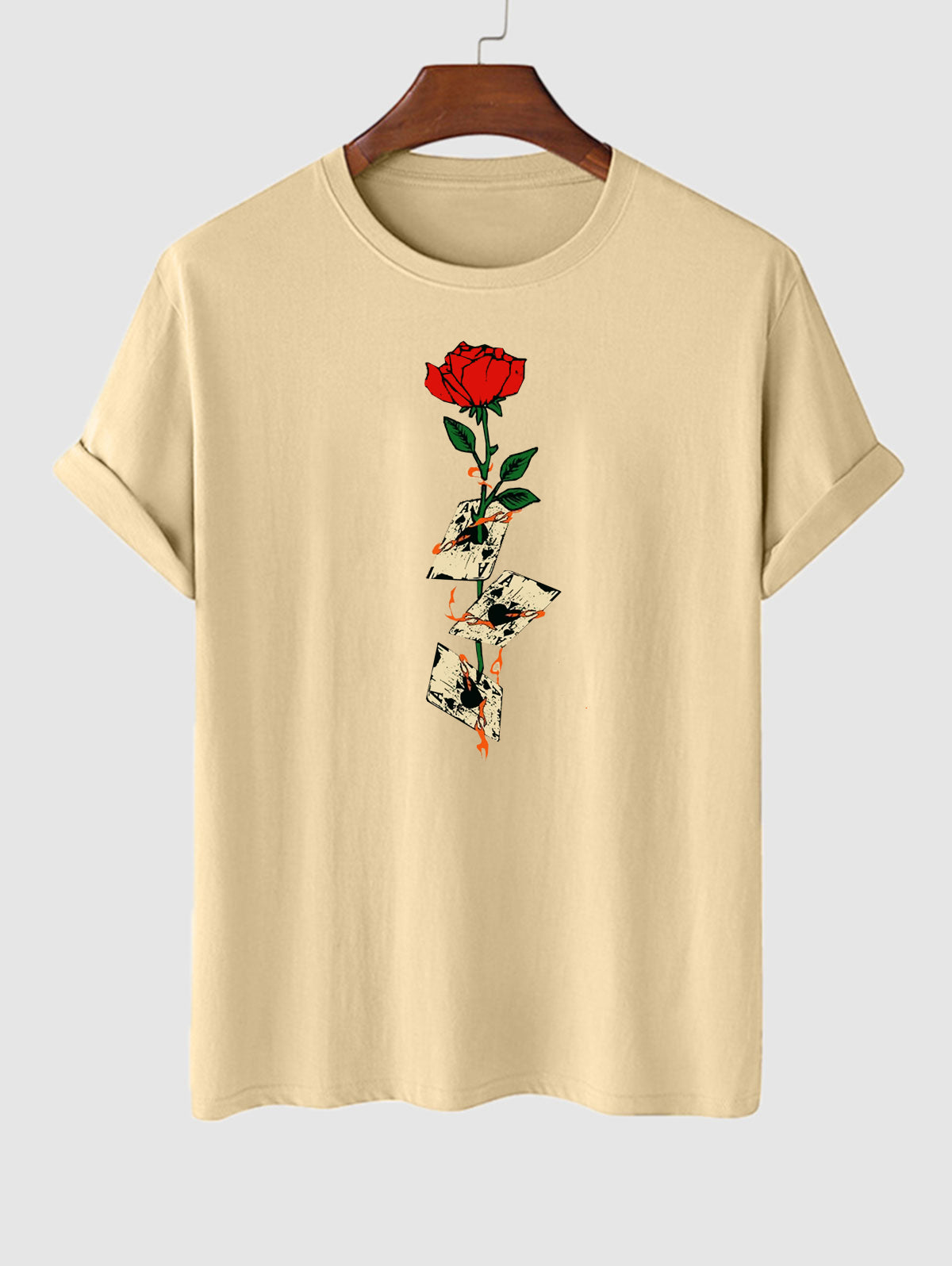 Men's Floral Rose Playing Card Graphic Printed Short Sleeves T-shirt Kosyway