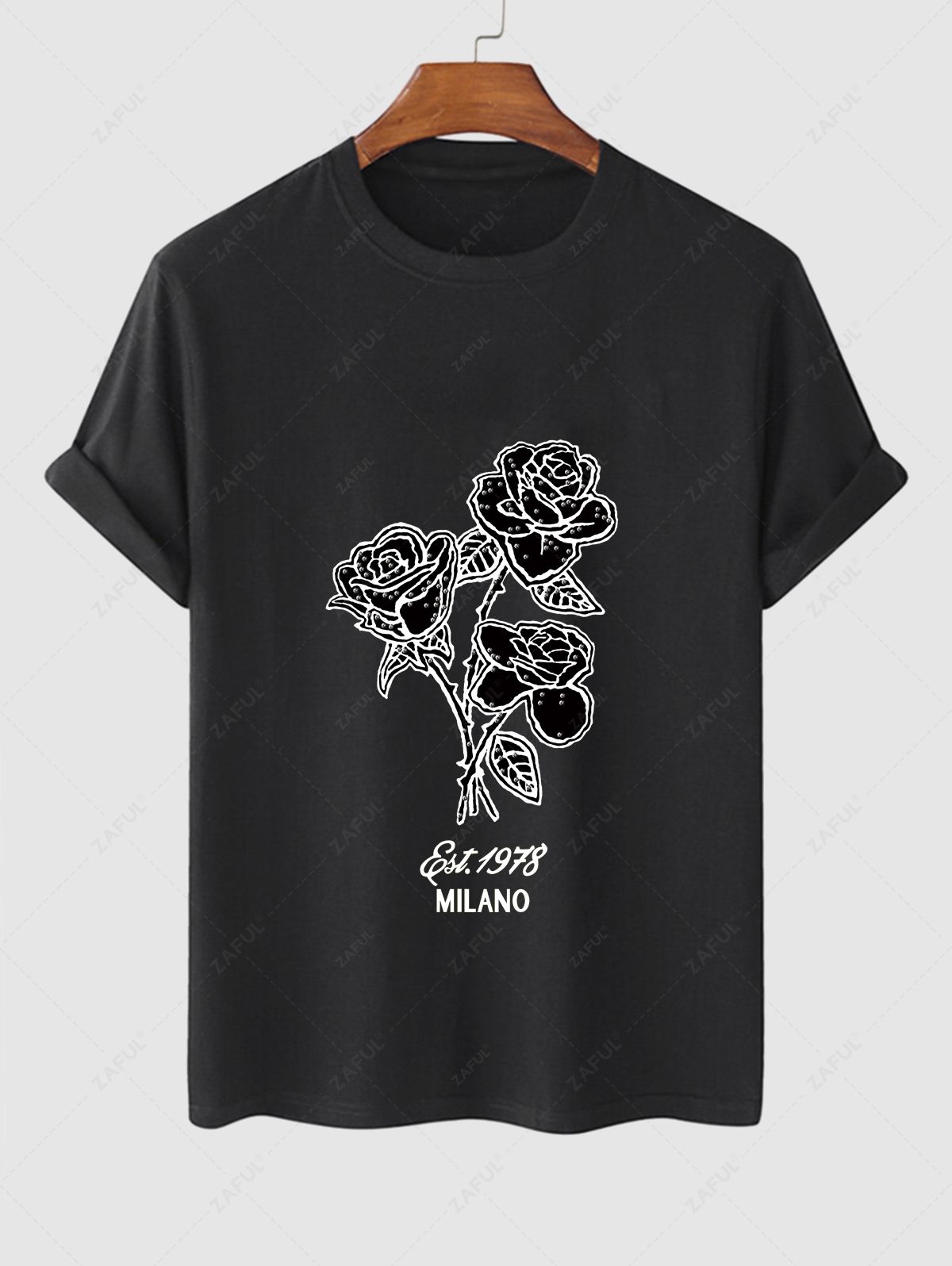 Men's Letter Floral Rose Graphic Printed Short Sleeves T-shirt Kosyway